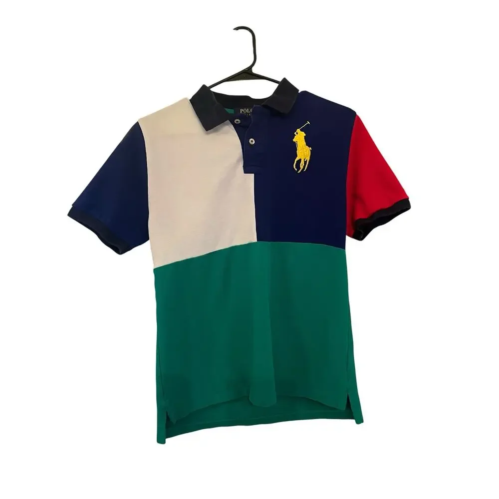 POLO RALPH LAUREN Boy’s L Preppy Colorblock Big Pony Colorful Cotton Polo Shirt